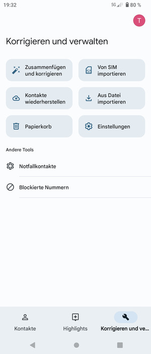 Wählen Sie Von SIM importieren