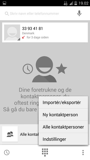 Vælg Menu-knappen og vælg Importér/eksportér