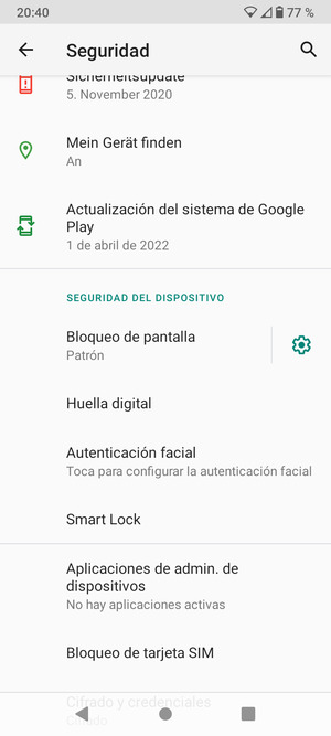 Desplácese y seleccione Bloqueo de tarjeta SIM