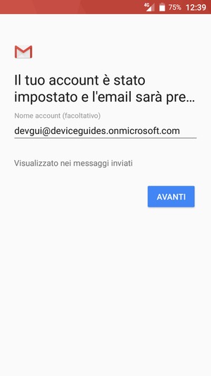 Scegli un nome per il tuo account e seleziona AVANTI