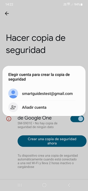 Seleccione su cuenta de copia de seguridad