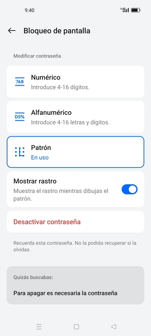 El teléfono ha sido asegurado con un bloqueo de pantalla