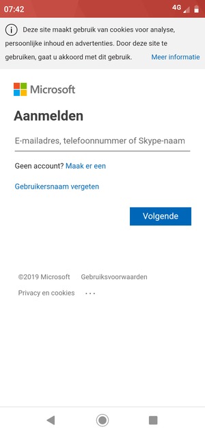 Voer uw e-mailadres in en selecteer Volgende