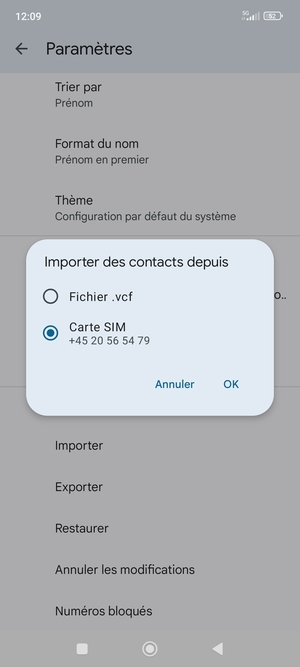 Sélectionnez Carte SIM puis OK