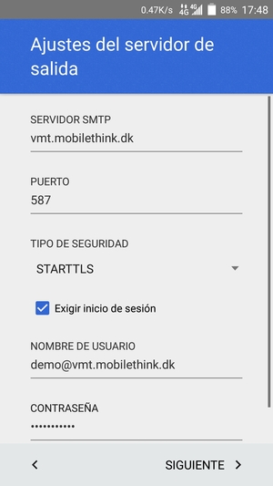 Introduzca la dirección de servidor saliente