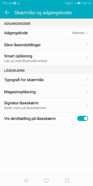 Din telefon er nu sikret med en skærmlås