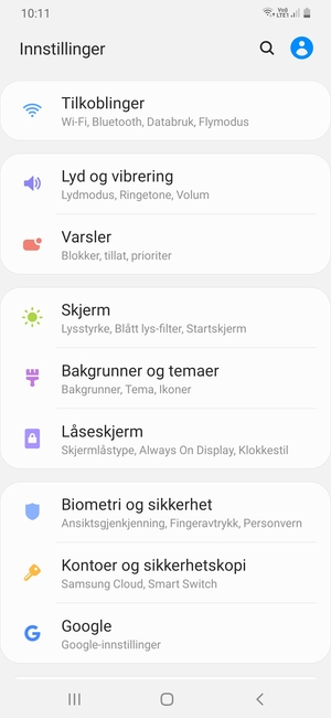 Bla til og velg Kontoer og sikkerhetskopi