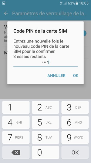 Veuillez confirmer votre nouveau code PIN de la carte SIM et sélectionner OK