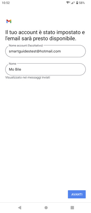Scegli un nome per il tuo account e inserisci il tuo nome. Seleziona AVANTI