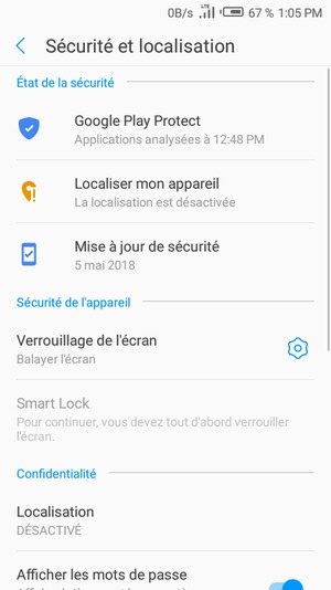 Sélectionnez Verrouillage de l'écran