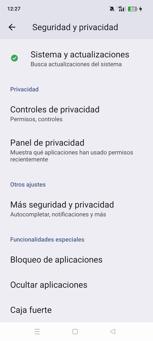 Desplácese y seleccione Más seguridad y privacidad