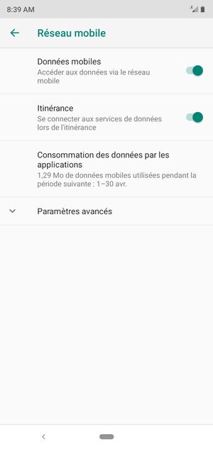 Activer ou désactiver Itinérance