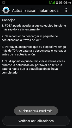 Si su teléfono está actualizado, verá la siguiente pantalla.