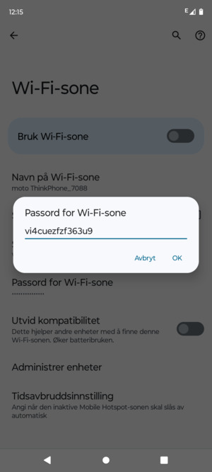 Skriv inn et Wi-Fi hotspot-passord på minst 8 tegn og velg OK