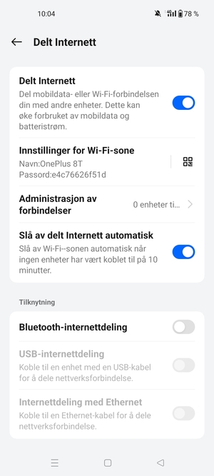 Telefonen din er konfigurert for bruk som et modem