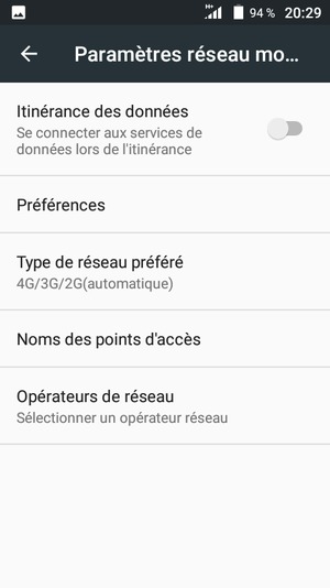 Sélectionnez Type de réseau préféré