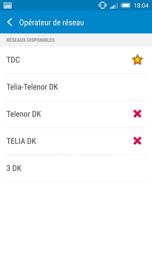 Sélectionnez un opérateur réseau dans la liste