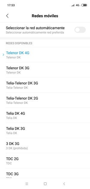 Seleccione un operador de red de la lista