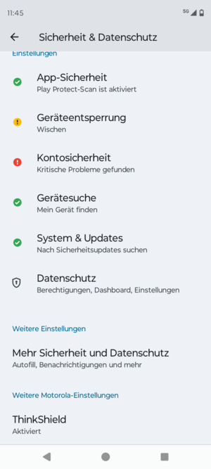 Scrollen Sie und wählen Sie Mehr Sicherheit und Datenschutz
