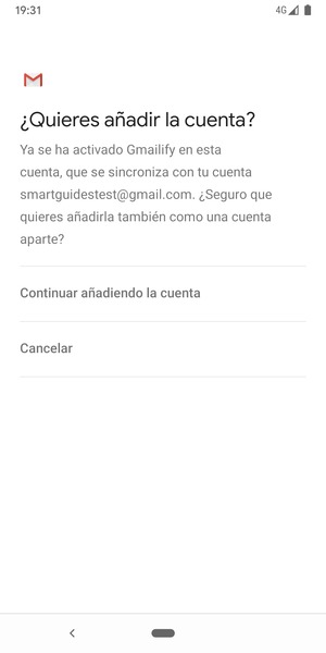 Seleccione Continuar añadiendo la cuenta