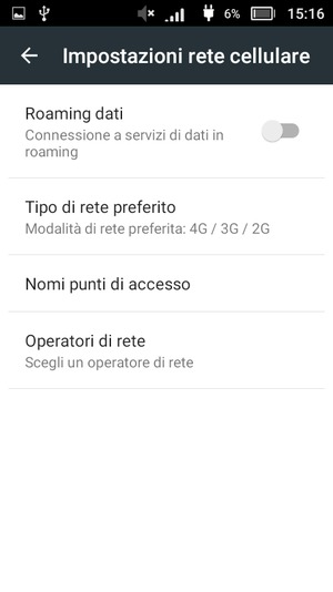 Per modificare la rete, in presenza di problemi, seleziona Operatori di rete
