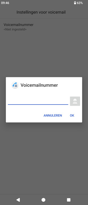 Voer het Voicemailnummer in en selecteer OK