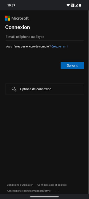 Saisissez votre adresse e-mail et sélectionnez Suivant