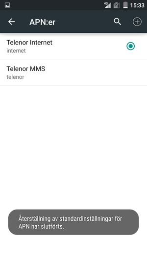 Din telefon kommer återgå till standardinställningar för internet och MMS