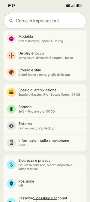Torna al menu Impostazioni e seleziona Batteria