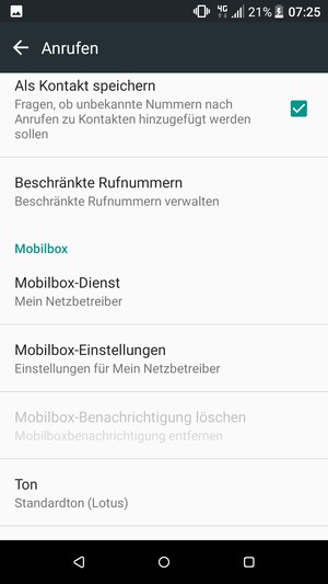 Scrollen Sie und wählen Sie Mobilbox-Einstellungen