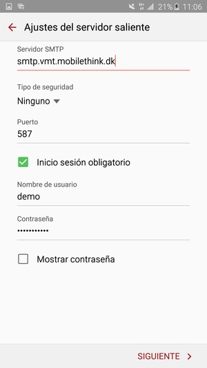Introduzca la dirección de servidor saliente