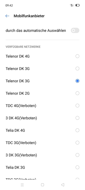Wählen Sie einen Netzbetreiber von der Liste