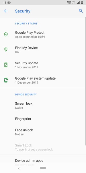 To activate your screen lock, go to the Security menu and select Screen lock