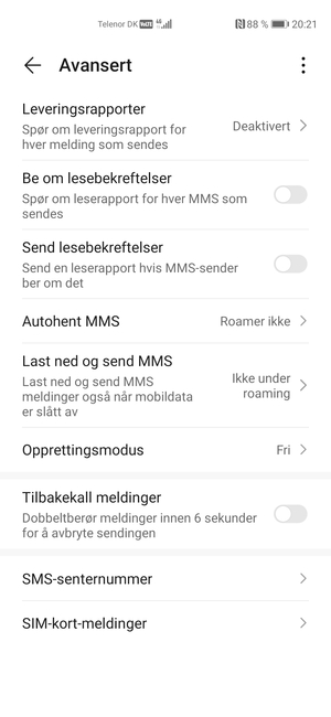 Velg SMS-senternummer