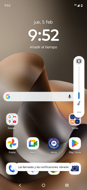 Seleccione Vibración para cambiar al modo silencio
