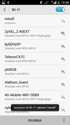 Du är nu ansluten till Wi-Fi nätverket