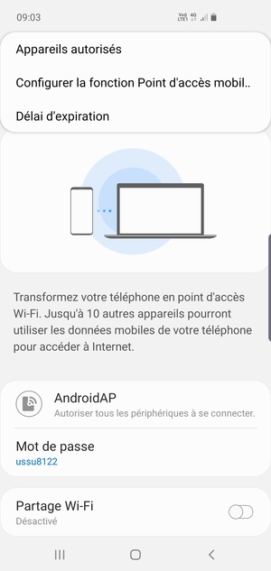 Sélectionnez Configurer la fonction Point d'accès mobil...