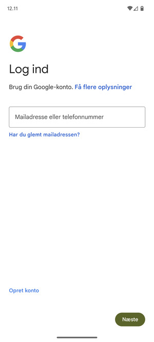 Indtast din e-mailadresse og vælg Næste