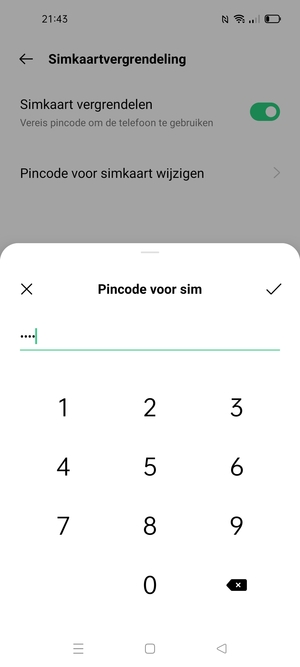 Bevestig uw nieuwe pincode voor de simkaart en selecteer OK