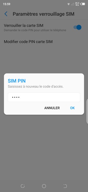 Veuillez confirmer votre Nouveau code PIN de la carte SIM et sélectionner OK