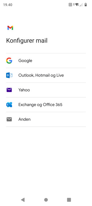 Vælg Exchange og Office 365