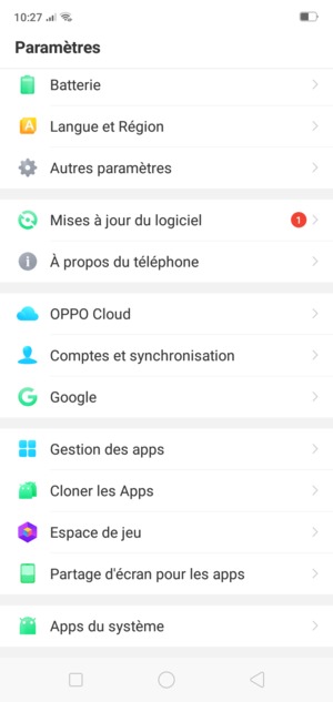 Faites défiler et sélectionnez Apps du système