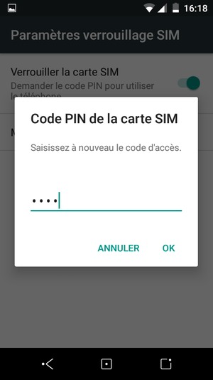 Veuillez confirmer votre nouveau code PIN et sélectionner OK