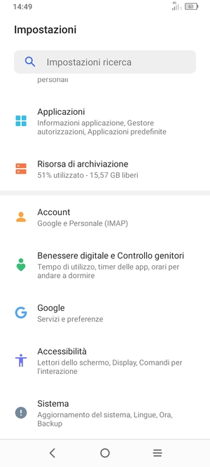 Scorri e seleziona Account