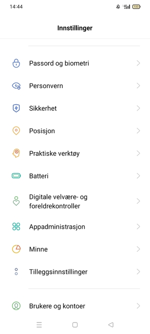 Velg Passord og biometri