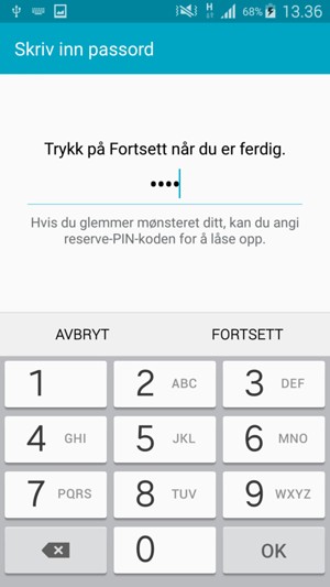 Skriv inn en Reserve-PIN-kode og velg FORTSETT