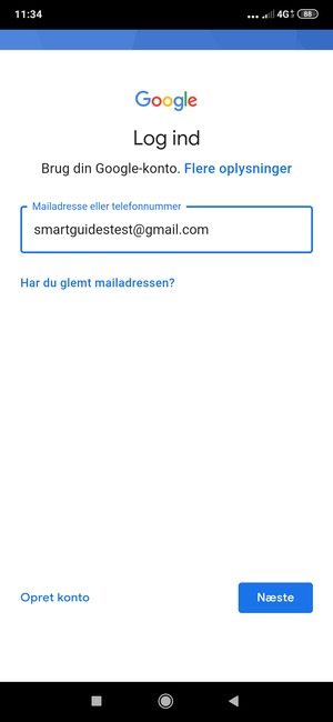 Indtast din Gmail adresse og vælg Næste