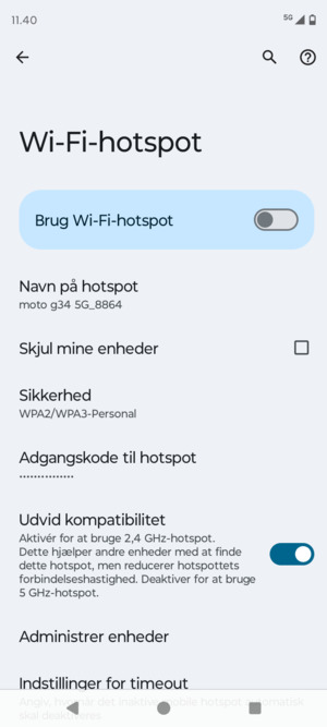 Vælg Adgangskode til hotspot