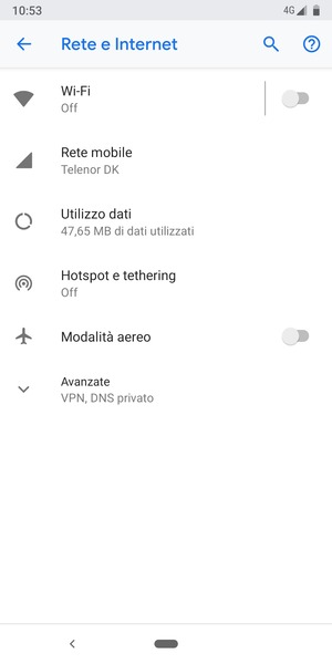 Seleziona Rete mobile