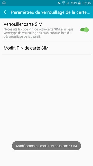 Le code PIN de la carte SIM a été modifié